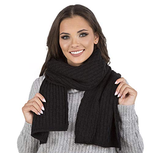 VIVISENCE Damen Winter Schal Warm Und Bequem Halsbedeckung Für Herbst Und Winter Warm Dick Schal, Klassisch Winterschal Für Frauen, Hergestellt In Der EU, Schwarz von VIVISENCE