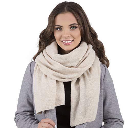 VIVISENCE Damen Winter Schal Aus Modischer Gemütlich Wärmendem Garn Mit Dekorativer Bindung Für Kalte Wintertage Frauen Elegante Und Sportliche Outfits Winter Herbst Modell 7101, Beige,Einheitsgröße von VIVISENCE