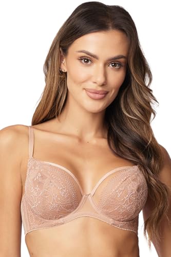 VIVISENCE Damen BH Eleganter Mit Soft-Cups Und Spitze Mit Dekorativem Anhänger Verstellbare Nicht Abnehmbare Träger, Beige,75H von VIVISENCE
