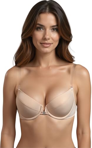 VIVISENCE Push Up BH Damen Silikonträger Rückenfrei Formbügel Frontverschluss 1012/1, Beige,70D von VIVISENCE