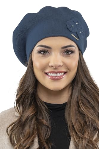 VIVISENCE Damen Baskenmütze Eleganter Wintermütze Warm Und Gemütlich Kopfbedeckung An Winter Und Herbst Warm Dick Strickmütze, Klassisch Mütze Für Frauen, Hergestellt In EU, Blau von VIVISENCE