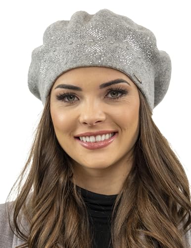 VIVISENCE Damen Baskenmütze Winter Herbst Warme Barette Wolle Elegante Stil 7050, Hellgrau,Einheitsgröße von VIVISENCE