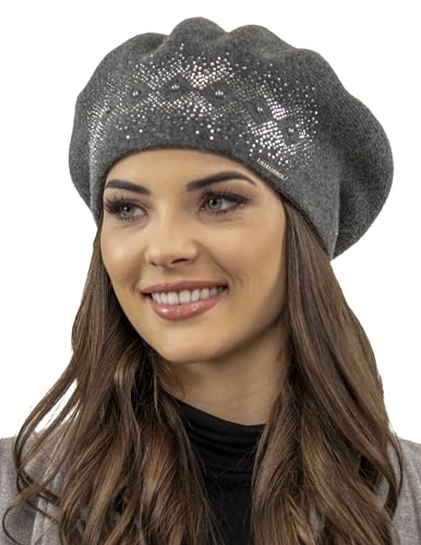 VIVISENCE Damen Baskenmütze Winter Herbst Warme Barette Wolle Elegante Stil 7050, Dunkelgrau,Einheitsgröße von VIVISENCE