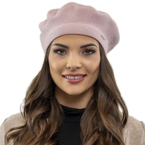 VIVISENCE Damen Baskenmütze Eleganter Wintermütze Warm Und Gemütlich Kopfbedeckung An Winter Und Herbst Warm Dick Strickmütze, Klassisch Mütze Für Frauen, Hergestellt In EU, Rosa von VIVISENCE