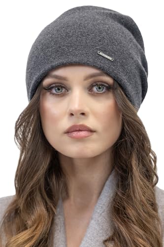 VIVISENCE Damen Beanie Mütze Winter Aus Warmem Wollgarn Klassische Herbst Wintermütze Gemütlich Mit Perfekter Passform DREI Falten Am Rücken Innenfutter Extra Komfort Modell, Dunkelgrau,Einheitsgröße von VIVISENCE