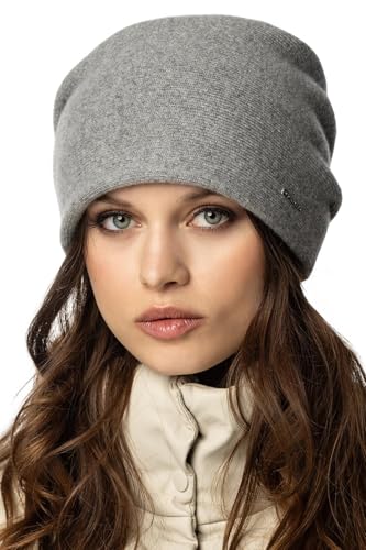 VIVISENCE Damen Beanie Mütze Winter Aus Warmem Wollgarn Klassische Herbst Wintermütze Gemütlich Mit Perfekter Passform DREI Falten Am Rücken Innenfutter Extra Komfort Modell, Hellgrau,Einheitsgröße von VIVISENCE