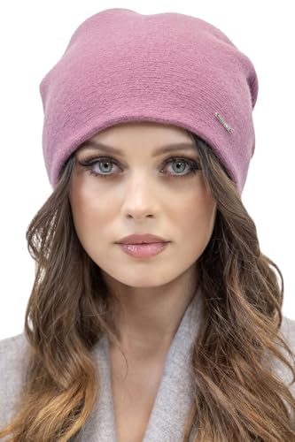 VIVISENCE Damen Beanie Mütze Winter Aus Warmem Wollgarn Klassische Herbst Wintermütze Gemütlich Mit Perfekter Passform DREI Falten Am Rücken Innenfutter Extra Komfort Modell 7085, Rosa,Einheitsgröße von VIVISENCE