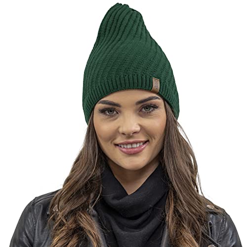 VIVISENCE Damen Beanie Wintermütze Warm Und Bequem Kopfbedeckung Für Herbst Und Winter Warm Dick Strickmütze, Klassisch Mütze Für Frauen, Hergestellt In Der EU, Grün von VIVISENCE