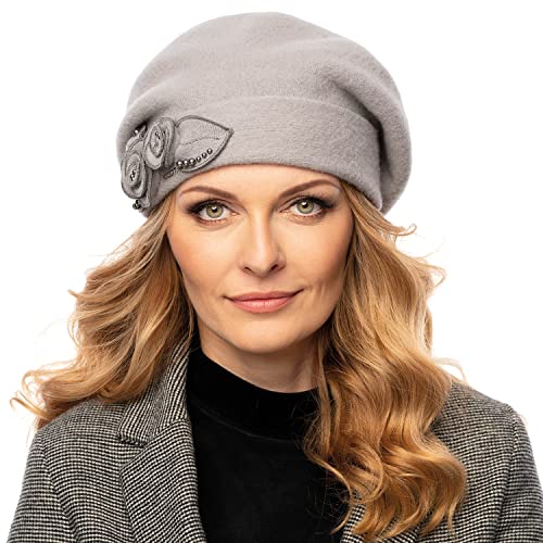 VIVISENCE Damen Beanie Wintermütze Warm Und Bequem Kopfbedeckung Für Winter Und Herbst Warm Dick, 100% Wolle, Klassische Mütze Für Frauen, Hergestellt In EU, Grau von VIVISENCE