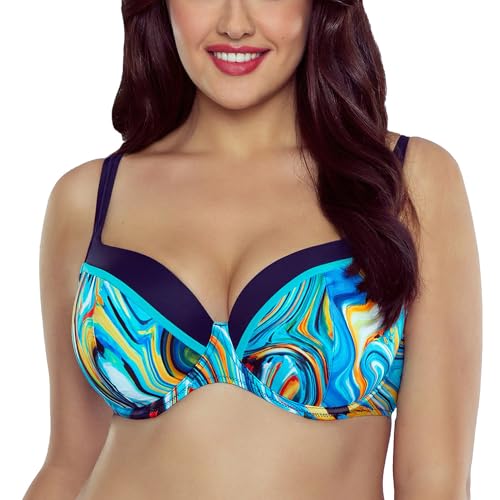 VIVISENCE Damen Bikini Oberteil Bademode Gemustert Bügel Strand Schalen Regulierbar 3229, Blau,80G von VIVISENCE