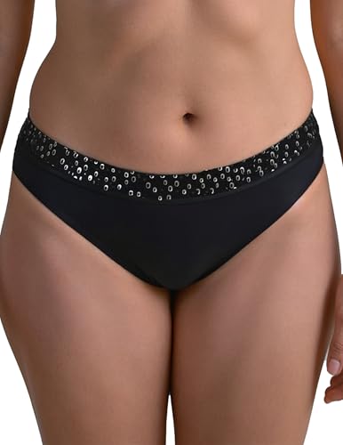 VIVISENCE Damen Bikinihose Mit Vollem Schnitt Glattes Material Hoher Widerstandsfähig Gegen Verfärbung Und Verformung Perfekt Für Strand Und Pool, Schwarz-Silbern,40 von VIVISENCE
