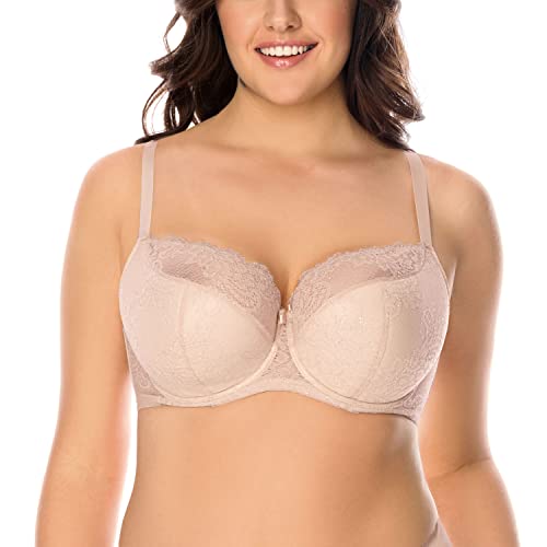 VIVISENCE Damen Bügel-BH Spitze Halbversteifte Schalen Träger 1045, Beige,100D von VIVISENCE