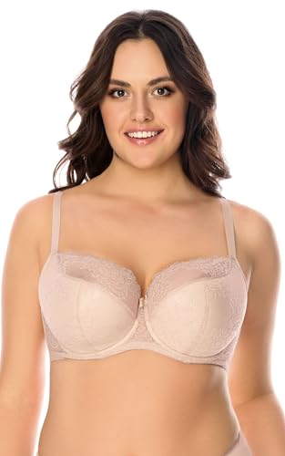 VIVISENCE BH Damen Mit Bügel Große Brüste Starker Halt Bequemer Alltagsstil 1045, Beige,80E von VIVISENCE
