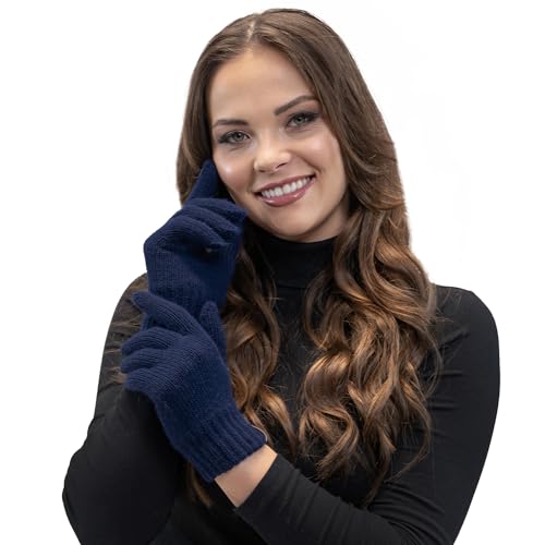VIVISENCE Damen Winter Handschuhe Mit Gemütlich Stilvolle Breitem Klassische Strickbündchen Aus Weichem Und Warme Garn Ideal Für Kaltes Wetter Perfekte Eleganz Und Komfort, Marineblau,Einheitsgröße von VIVISENCE