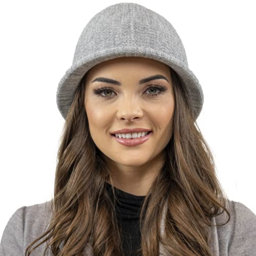 VIVISENCE Damen Hut Eleganter Wintermütze Warm Und Gemütlich Kopfbedeckung An Winter Und Herbst Warm Dick Strickmütze, Klassisch Mütze Für Frauen, Hergestellt In EU, Hellgrau von VIVISENCE