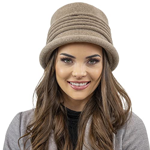 VIVISENCE Damen Hut Eleganter Wintermütze Warm Und Gemütlich Kopfbedeckung An Winter Und Herbst Warm Dick Strickmütze, Klassisch Mütze Für Frauen, Hergestellt In EU, Beige von VIVISENCE