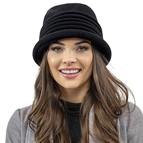 VIVISENCE Damen Winter Hut Mit Klassischem Stil Herbst Warme Strickmütze Garn Mit Wolle Perfekte Passform Wintermütze Für Frauen Ideal Für Kalte Tage Modell 7045, Schwarz,Einheitsgröße von VIVISENCE