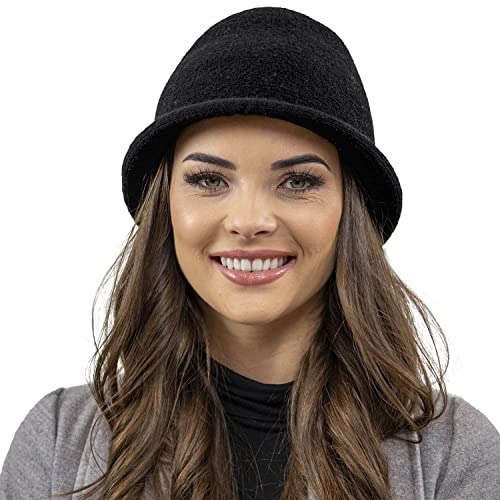 VIVISENCE Damen Winter Hut Mit Klassischem Stil Herbst Warme Strickmütze Garn Mit Wolle Perfekte Passform Wintermütze Für Frauen Modell 7044, Schwarz,Einheitsgröße von VIVISENCE