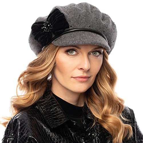 VIVISENCE Damen Kaskett Premium Eleganter Wintermütze Warm Und Gemütlich Kopfbedeckung An Winter Und Herbst Warm Dick Strickmütze, Klassisch Mütze Für Frauen, Hergestellt In EU, Grau von VIVISENCE