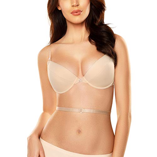 VIVISENCE Damen Push-Up BH Bügel Trägerlos Vorderverschluss Einlagen Schale 1040, Beige,70B von VIVISENCE