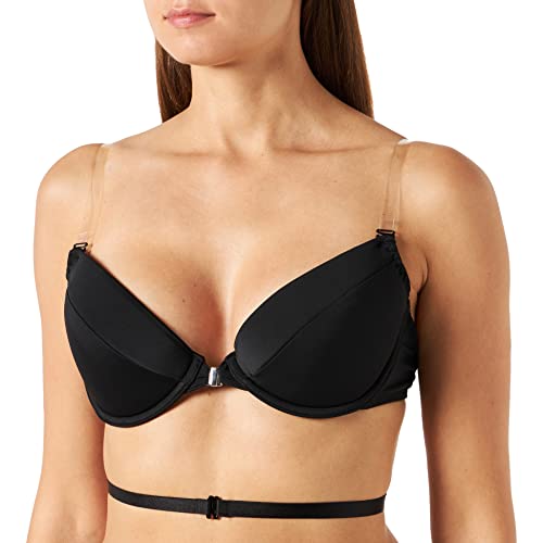VIVISENCE Damen Push-Up BH Mit Transparente Trägern Rückenfreier Bügel BH Durchsichtigen Trägern Für Rückenfreies Kleid, BH Einlagen Push, Schwarz,85B von VIVISENCE