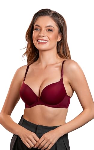 VIVISENCE Push-Up BH Damen Mit Bügel Gepolsterter Maximizer Für Brüste 1041, Bordeauxrot,75B von VIVISENCE