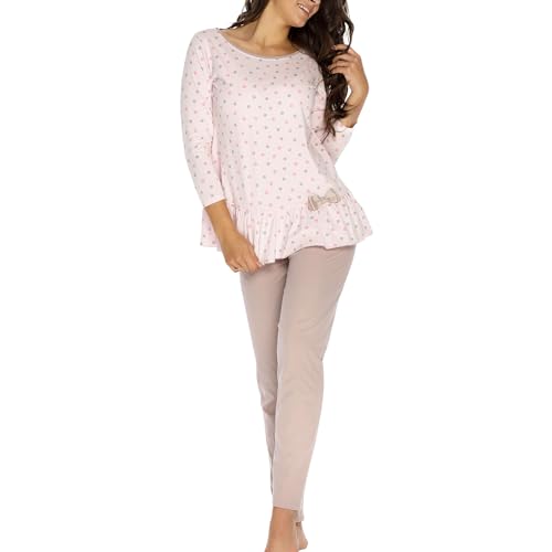 VIVISENCE Damen Pyjama Schlafanzug Kurzarm Nachtwäsche 2Teilig Set Bequem 2033, Pink,42 von VIVISENCE