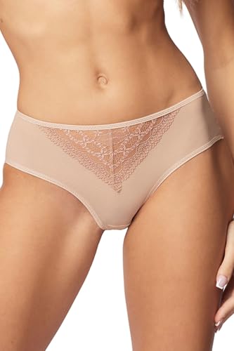 VIVISENCE Damen Slip Eleganter Mit Klassischem Schnitt Und Vollem Hinterteil Klassisches Höschen Mit Spitze Und Mesh-Details, Beige,40 von VIVISENCE