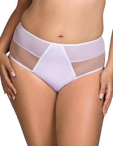 VIVISENCE Damen Slip Mit Klassischem Schnitt Eleganter Slip Zarte Spitze Weiches Beiges Netz Baumwollzwickel Und Elastische Kanten Für Höchsten Komfort, Weiß,S von VIVISENCE