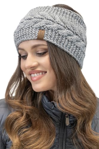 VIVISENCE Damen Stirnband Winter Aus Dickem Garn Mit Perfekter Anpassung Für Optimalen Ideal Für Kühle Herbsttage Und Stilvolles Design Mit Weichem, Hellgrau,Einheitsgröße von VIVISENCE