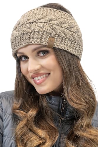 VIVISENCE Damen Stirnband Winter Aus Dickem Garn Mit Perfekter Anpassung Für Optimalen Ideal Für Kühle Herbsttage Und Stilvolles Design Mit Weichem Fleece-Innenfutter, Beige,Einheitsgröße von VIVISENCE