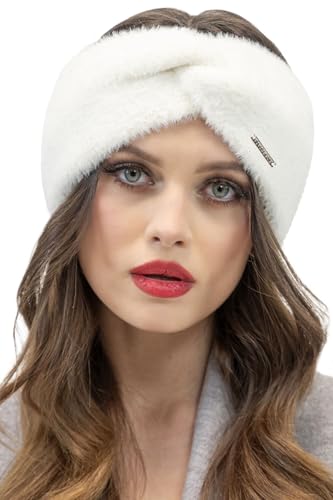 VIVISENCE Damen Stirnband Winter Aus Weichem Flauschigem Garn Mit Perfekter Anpassung Für Optimalen Ideal Für Kühle Herbsttage Und Stilvolles Design Modell 7093, Ecru,Einheitsgröße von VIVISENCE