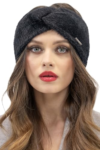 VIVISENCE Damen Stirnband Winter Aus Weichem Flauschigem Garn Mit Perfekter Anpassung Für Optimalen Ideal Für Kühle Herbsttage Und Stilvolles Design Modell 7093, Schwarz,Einheitsgröße von VIVISENCE