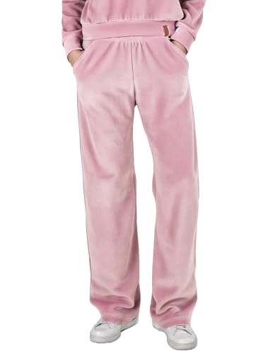 VIVISENCE Damen Velour Jogginghose Mit Geradem Bein Und Elastischem Bund Bequeme Freizeithose Für Zuhause Sport Und Alltag 9105, Pink,M von VIVISENCE