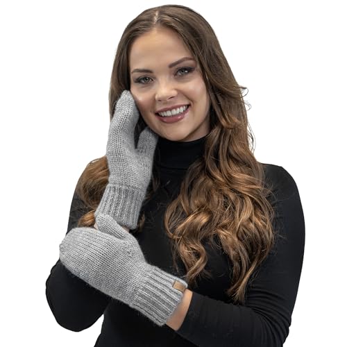 VIVISENCE Damen Winter Fausthandschuhe Aus Wärmendem Garn Mit Breitem Strickbündchen, Handschuhe Gemütlich Stilvolle Musterloses Design Für Kalte Wintertage Herbst Modell 7015, Hellgrau,Einheitsgröße von VIVISENCE