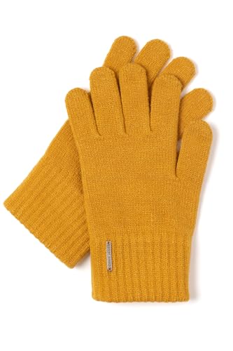 VIVISENCE Damen Winter Handschuhe Mit Gemütlich Stilvolle Breitem Strickbündchen Hergestellt Aus Warmem Garn Mit Wollzusatz Perfekt Für Kalte Wintertage Herbst Modell 7202, Honigfarben,Einheitsgröße von VIVISENCE