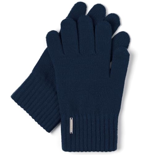 VIVISENCE Damen Winter Handschuhe Mit Gemütlich Stilvolle Breitem Strickbündchen Hergestellt Aus Warmem Garn Mit Wollzusatz Perfekt Für Kalte Wintertage Herbst Modell 7202, Dunkelblau,Einheitsgröße von VIVISENCE