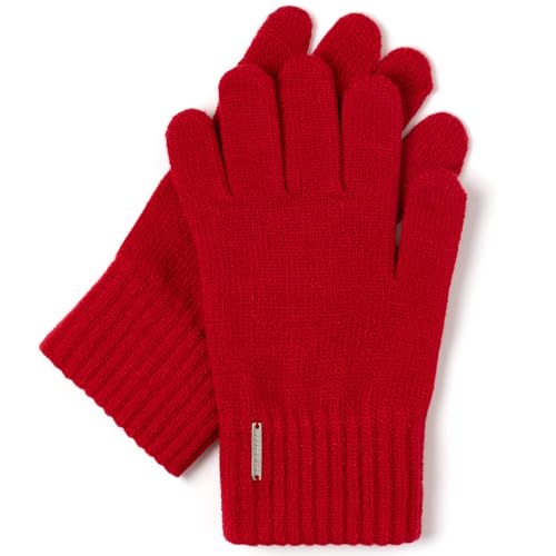 VIVISENCE Damen Winter Handschuhe Mit Gemütlich Stilvolle Breitem Strickbündchen Hergestellt Aus Warmem Garn Mit Wollzusatz Perfekt Für Kalte Wintertage Herbst Modell 7202, Rot,Einheitsgröße von VIVISENCE