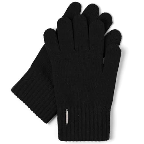 VIVISENCE Damen Winter Handschuhe Mit Gemütlich Stilvolle Breitem Strickbündchen Hergestellt Aus Warmem Garn Mit Wollzusatz Perfekt Für Kalte Wintertage Herbst Modell 7202, Schwarz,Einheitsgröße von VIVISENCE