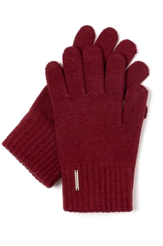 VIVISENCE Damen Winter Handschuhe Mit Gemütlich Stilvolle Breitem Strickbündchen Hergestellt Aus Warmem Garn Mit Wollzusatz Perfekt Für Kalte Wintertage Herbst Modell 7202, Weinrot,Einheitsgröße von VIVISENCE