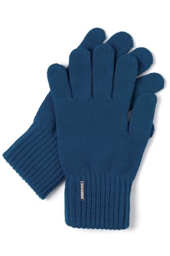 VIVISENCE Damen Winter Handschuhe Mit Gemütlich Stilvolle Breitem Strickbündchen Hergestellt Aus Warmem Garn Mit Wollzusatz Perfekt Für Kalte Wintertage Herbst Modell 7204, Blau,Einheitsgröße von VIVISENCE