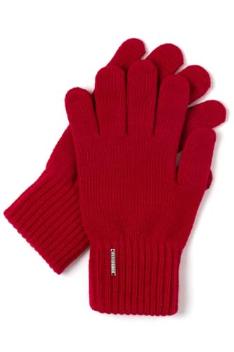 VIVISENCE Damen Winter Handschuhe Mit Gemütlich Stilvolle Breitem Strickbündchen Hergestellt Aus Warmem Garn Mit Wollzusatz Perfekt Für Kalte Wintertage Herbst Modell 7204, Rot,Einheitsgröße von VIVISENCE