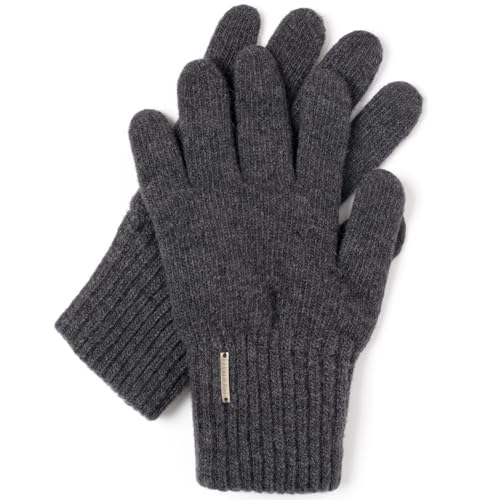 VIVISENCE Damen Winter Handschuhe Mit Klassische Breitem Strickbündchen Gemütlich Stilvolle Hergestellt Aus Warmes Und Weiches Wollgarn Perfekt Für Kalte Wintertage Herbst, Dunkelgrau,Einheitsgröße von VIVISENCE