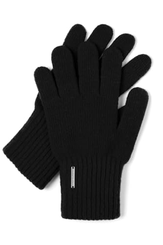 VIVISENCE Damen Winter Handschuhe Mit Klassische Breitem Strickbündchen Gemütlich Stilvolle Hergestellt Aus Warmes Und Weiches Wollgarn Perfekt Für Kalte Wintertage Herbst, Schwarz,Einheitsgröße von VIVISENCE