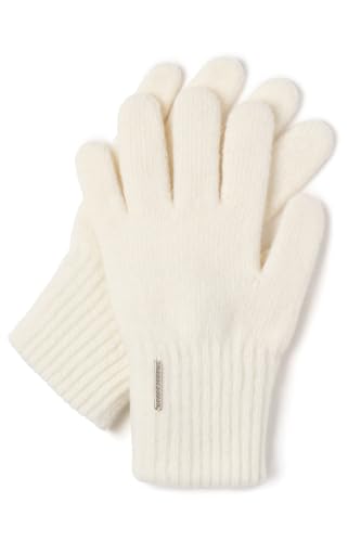 VIVISENCE Damen Winter Handschuhe Mit Klassische Breitem Strickbündchen Gemütlich Stilvolle Hergestellt Aus Warmes Und Weiches Wollgarn Perfekt Für Kalte Wintertage Herbst Modell, Ecru,Einheitsgröße von VIVISENCE