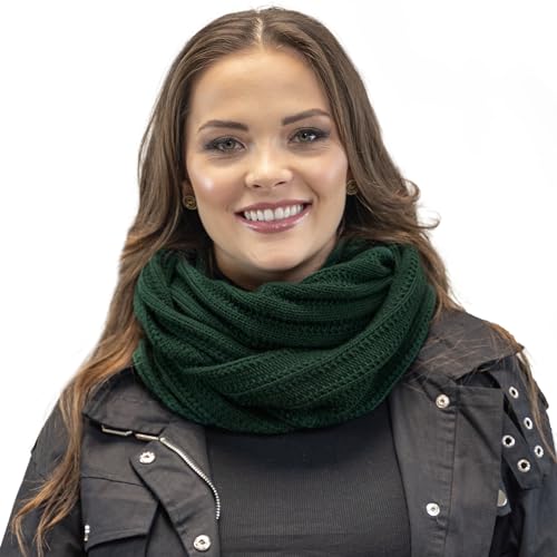 VIVISENCE Damen Winter Loop Schal Aus Modischer Gemütlich Wärmendem Garn Doppelt Um Den Hals Tragbar Kalte Wintertage Frauen Elegante Und Sportliche Outfits Winter Herbst Modell, Grün,Einheitsgröße von VIVISENCE