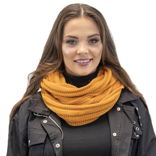VIVISENCE Damen Winter Loop Schal Aus Modischer Gemütlich Wärmendem Garn Doppelt Um Den Hals Tragbar Kalte Wintertage Frauen Elegante Und Sportliche Outfits Winter Herbst Modell, Honig,Einheitsgröße von VIVISENCE