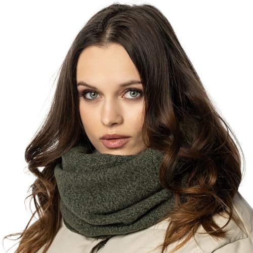 VIVISENCE Damen Winter Loop Schal Aus Modischer Gemütlich Wärmendem Garn Kalte Wintertage Frauen Elegante Melange-Muster Dekorative Und Sportliche Outfits Winter Herbst, Grüne Melange,Einheitsgröße von VIVISENCE