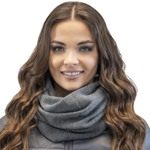 VIVISENCE Damen Winter Loop-Schal Eleganter Wärmendes Warmem Garn Vielseitig Winterschal Frauen Eleganten Doppelt Um Den Hals Tragbar Perfekt Kalte Wintertage Modell 7106, Graphit,Einheitsgröße von VIVISENCE