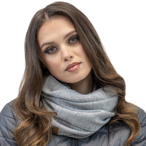VIVISENCE Damen Winter Loop-Schal Eleganter Wärmendes Warmem Garn Vielseitig Winterschal Frauen Eleganten Doppelt Um Den Hals Tragbar Perfekt Kalte Wintertage Modell 7106, Hellgrau,Einheitsgröße von VIVISENCE
